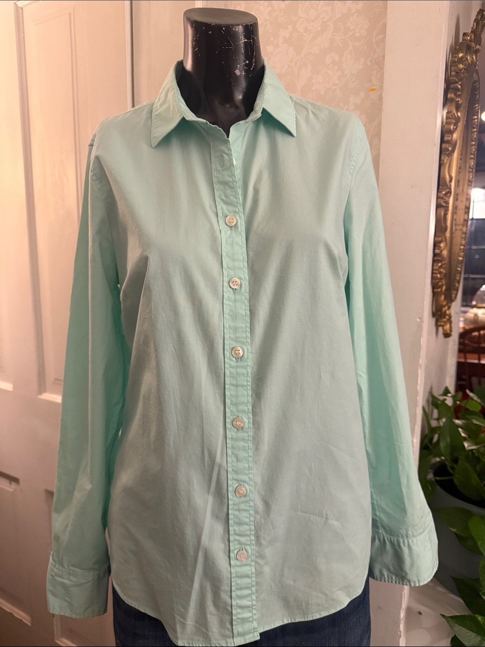 J Crew Haberdashery Light Teal 100% Cotton Fitted Button Up Shirt Medium